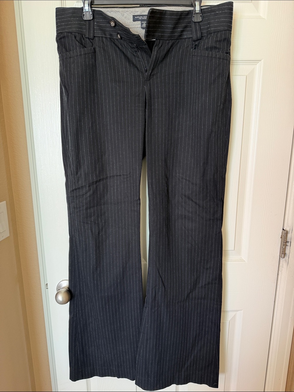 Banana Republic Black Pinstripe Boot-Cut Pants